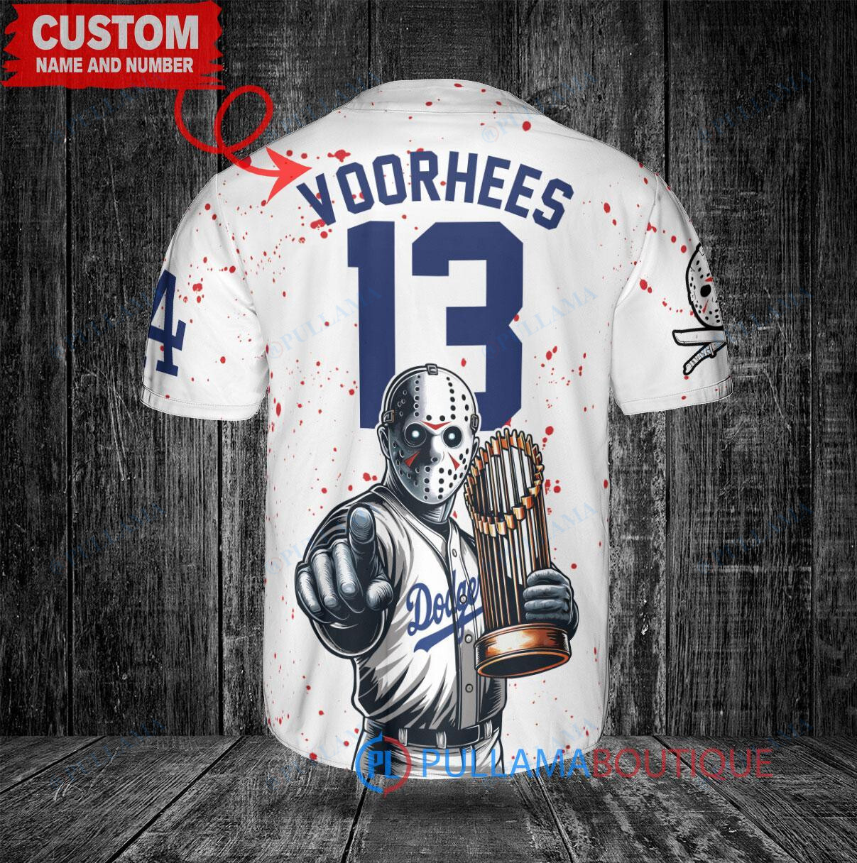 LA Angels Jason Voorhees Halloween World Series Trophy Baseball Jersey Red