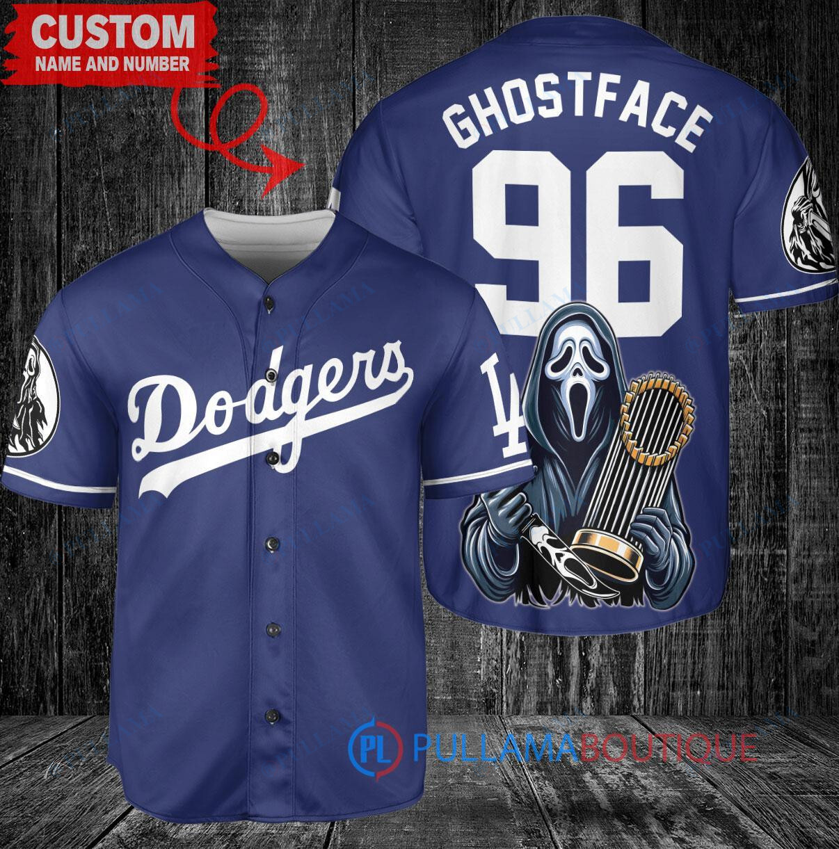 Boston Red Sox x Ghostface Scream Halloween Halloween with World Series Trophy Custom Baseball Jersey Gold-Light Blue City Connect