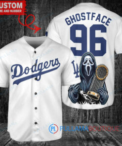 Los Angeles Dodgers x Ghostface Scream Halloween Halloween with World Series Trophy Custom Baseball Jersey White