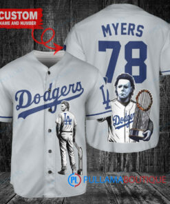 Los Angeles Dodgers x Halloween Michael Myers with Trophy Custom Baseball Jersey Gray