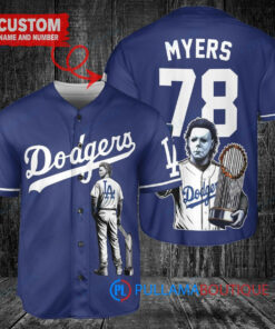 Los Angeles Dodgers x Halloween Michael Myers with Trophy Custom Baseball Jersey Navy