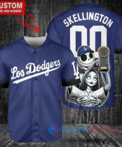 Los Angeles Dodgers x Jack Skellington and Sally The Nightmare Before Christmas with World Series Trophy Custom Baseball Jersey Royal City Connect