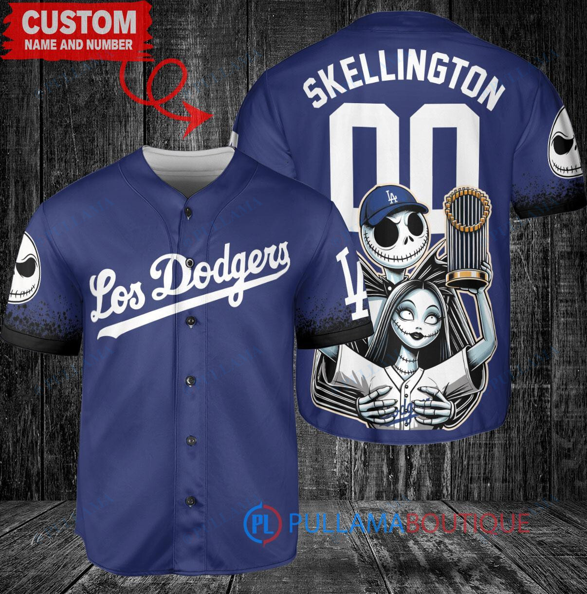 Philadelphia Phillies x Jack Skellington and Sally The Nightmare Before Christmas with World Series Trophy Custom Baseball Jersey Blue City Connect