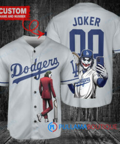 Los Angeles Dodgers x Joker DC Comics with Trophy Custom Baseball Jersey Gray