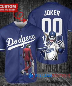 Los Angeles Dodgers x Joker DC Comics with Trophy Custom Baseball Jersey Navy