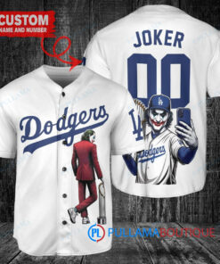 Los Angeles Dodgers x Joker DC Comics with Trophy Custom Baseball Jersey White