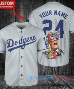 Los Angeles Dodgers x Limited Edition with World Series Trophy Custom Baseball Jersey Gray