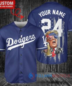 Los Angeles Dodgers x Limited Edition with World Series Trophy Custom Baseball Jersey Navy