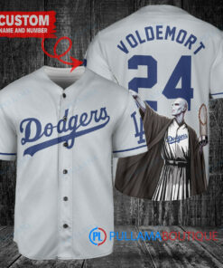 Los Angeles Dodgers x Lord Voldemort Harry Potter with Trophy Custom Baseball Jersey Gray