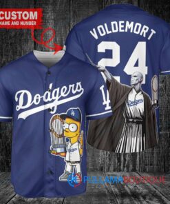 Los Angeles Dodgers x Lord Voldemort Harry Potter with Trophy Custom Baseball Jersey Navy