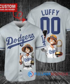 Los Angeles Dodgers x Luffy One Piece with Trophy Custom Baseball Jersey Gray