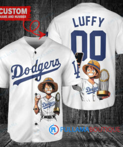 Los Angeles Dodgers x Luffy One Piece with Trophy Custom Baseball Jersey White