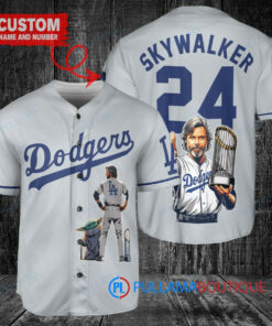 Los Angeles Dodgers x Luke Skywalker Star Wars with Trophy Custom Baseball Jersey Gray