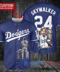 Los Angeles Dodgers x Luke Skywalker Star Wars with Trophy Custom Baseball Jersey Navy