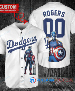 Los Angeles Dodgers x Marvel Captain America Steve Rogers with Trophy Custom Baseball Jersey White