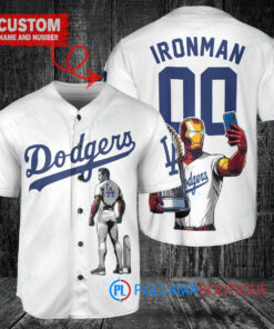 Los Angeles Dodgers x Marvel Iron Man Tony Stark with Trophy Custom Baseball Jersey White