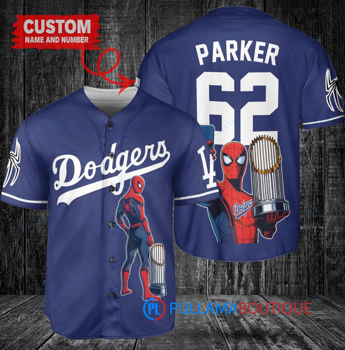 Chicago Cubs x Marvel Spiderman with Trophy Custom Baseball Jersey Navy