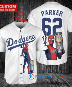 Los Angeles Dodgers x Marvel Spiderman with Trophy Custom Baseball Jersey White