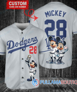 Los Angeles Dodgers x Mickey and Minnie with Trophy Baseball Jersey Gray