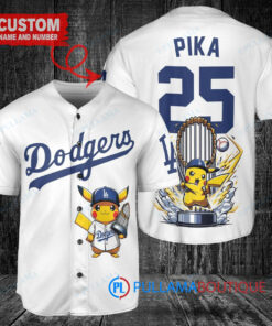 Los Angeles Dodgers x Pikachu Pokemon with Trophy Custom Baseball Jersey White