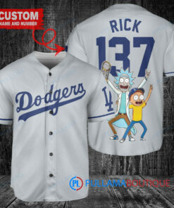 Los Angeles Dodgers x Rick and Morty with Trophy Custom Baseball Jersey Gray