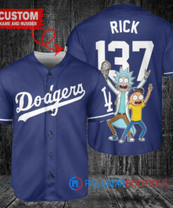 Los Angeles Dodgers x Rick and Morty with Trophy Custom Baseball Jersey Navy