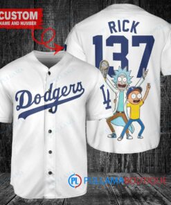 Los Angeles Dodgers x Rick and Morty with Trophy Custom Baseball Jersey White