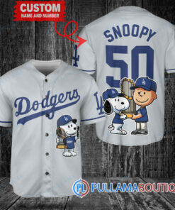 Los Angeles Dodgers x Snoopy and Charlie Brown with Trophy Baseball Jersey Gray