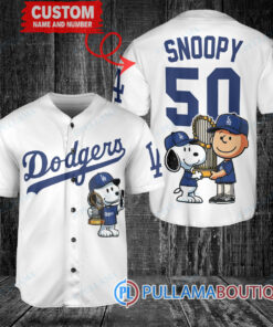 Los Angeles Dodgers x Snoopy and Charlie Brown with Trophy Baseball Jersey White