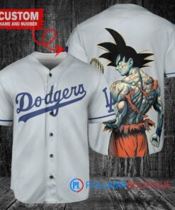 Los Angeles Dodgers x Son Goku Kakarot Super Saiyan Dragon Ball Z with Trophy Baseball Jersey Gray