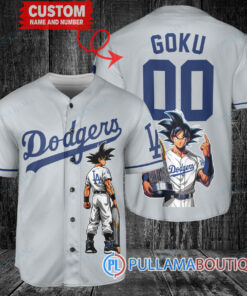 Los Angeles Dodgers x Son Goku Kakarot Super Saiyan Dragon Ball Z with Trophy Baseball Jersey Gray V2