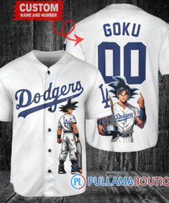 Los Angeles Dodgers x Son Goku Kakarot Super Saiyan Dragon Ball Z with Trophy Baseball Jersey White V2