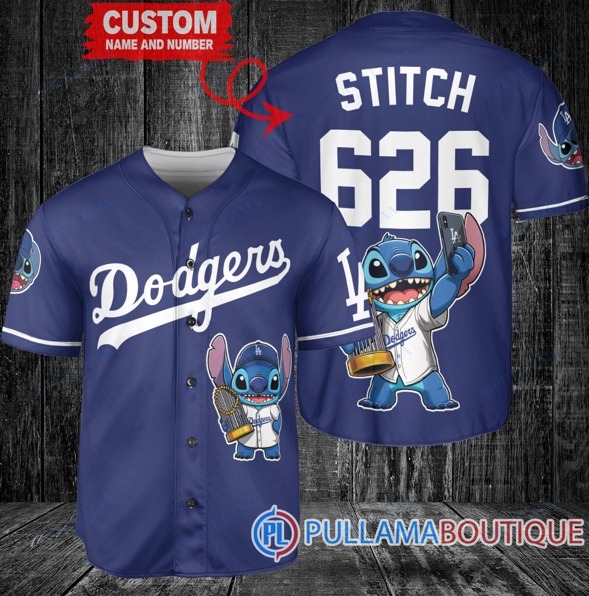 Los Angeles Dodgers x Stitch with Trophy Baseball Jersey Gray