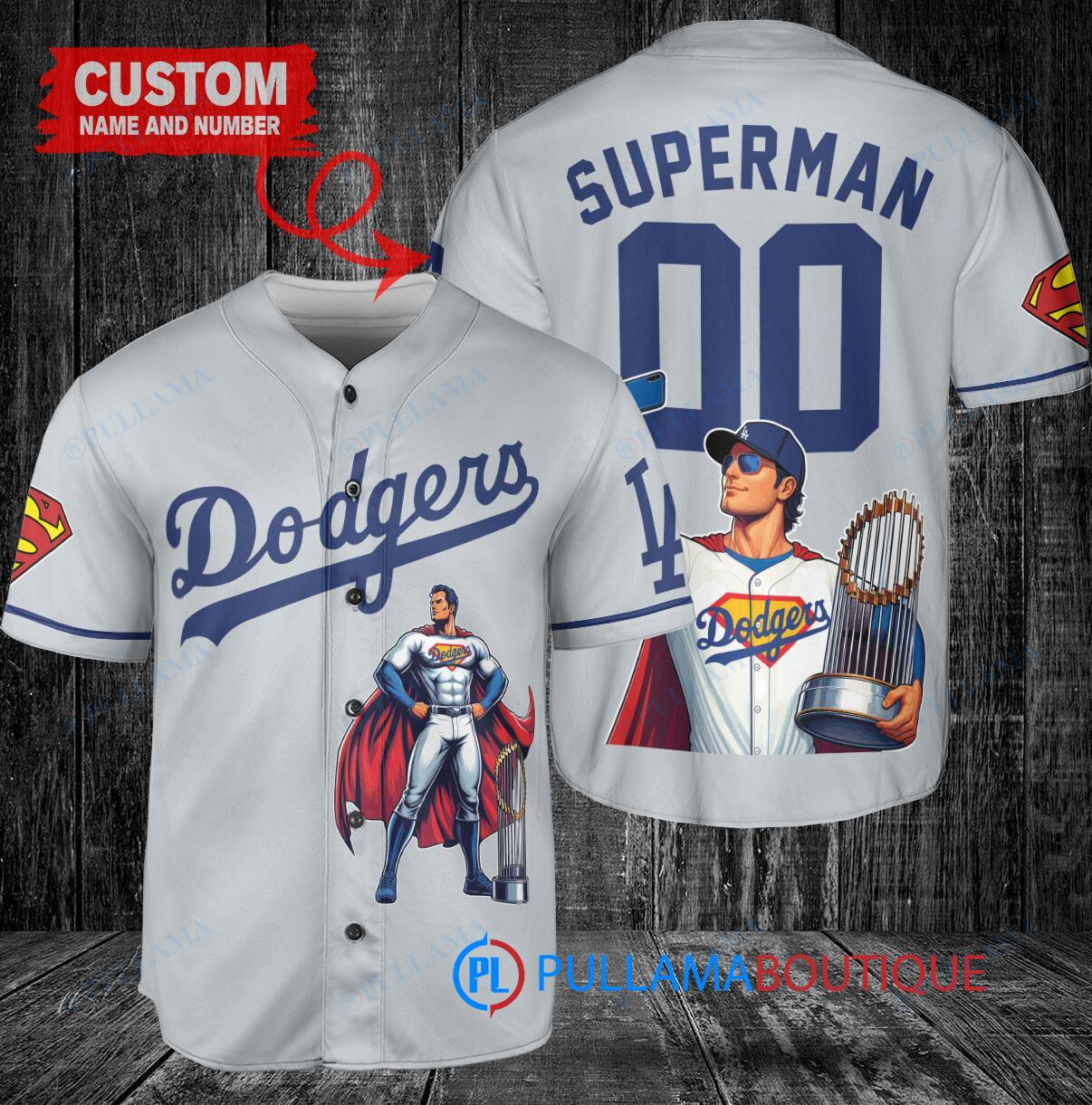 San Francisco Giants x Superman DC Comics with Trophy Custom Baseball Jersey Gray