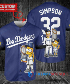 Los Angeles Dodgers x The Simpsons Bart Simpson, Homer Simpson, Lisa Simpson with Trophy Custom Baseball Jersey Royal City Connect