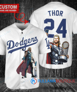 Los Angeles Dodgers x Thor Marvel with Trophy Custom Baseball Jersey White