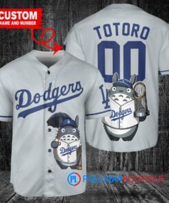 Los Angeles Dodgers x Totoro Studio Ghibli with Trophy Custom Baseball Jersey Gray