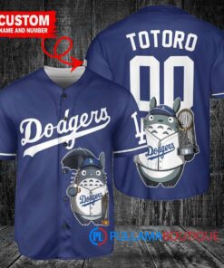 Los Angeles Dodgers x Totoro Studio Ghibli with Trophy Custom Baseball Jersey Navy