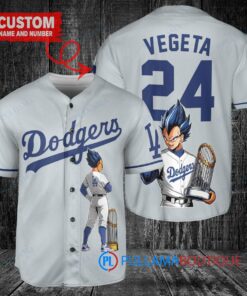 Los Angeles Dodgers x Vegeta Super Saiyan Dragon Ball Z with Trophy Custom Baseball Jersey Gray