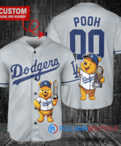 Los Angeles Dodgers x Winnie the Pooh with Trophy Custom Baseball Jersey Gray