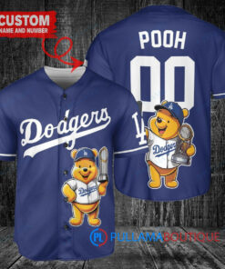 Los Angeles Dodgers x Winnie the Pooh with Trophy Custom Baseball Jersey Navy