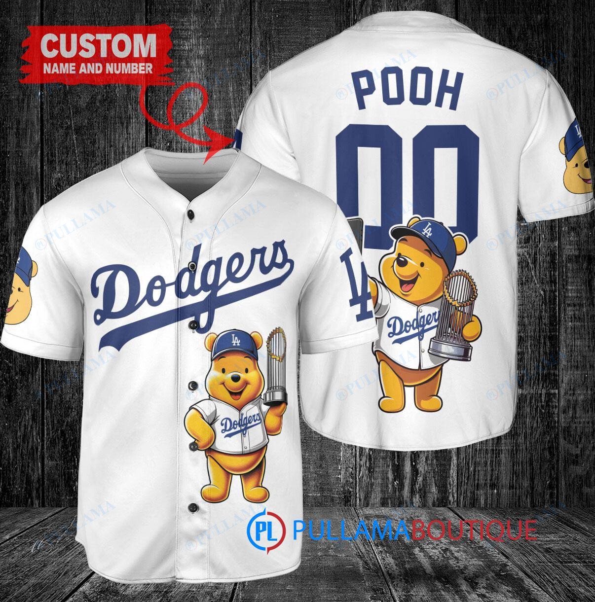 Atlanta Braves x Winnie the Pooh with Trophy Custom Baseball Jersey Navy