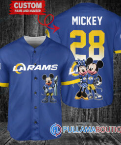 Los Angeles Rams x Mickey and Minnie with Trophy Custom Baseball Jersey Royal