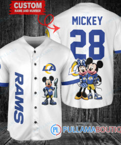 Los Angeles Rams x Mickey and Minnie with Trophy Custom Baseball Jersey White