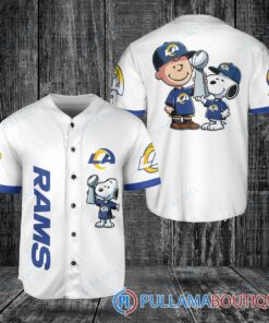 Los Angeles Rams x Snoopy and Charlie Brown with Trophy Baseball Jersey White