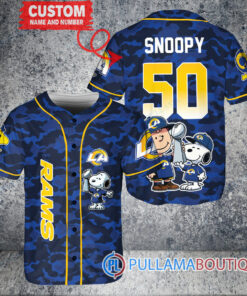 Los Angeles Rams x Snoopy and Charlie Brown with Trophy Custom Baseball Jersey Royal Military