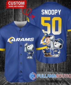 Los Angeles Rams x Snoopy and Charlie Brown with Trophy Custom Baseball Jersey Royal