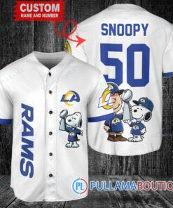 Los Angeles Rams x Snoopy and Charlie Brown with Trophy Custom Baseball Jersey White