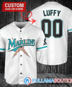 Luffy After Timeskip One Piece Straw Hats Miami Marlins Custom Baseball Jersey