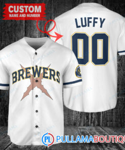 Luffy After Timeskip One Piece Straw Hats Milwaukee Brewers Custom Baseball Jersey